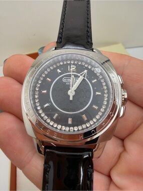 Coach Women's Black Dial Silver Case Black Leather Strap Watch 14501289
